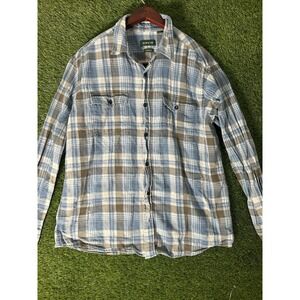 Orvis Men's L Flannel Shirt Blue Plaid Long Sleeve Active Fit Lightweight Casual